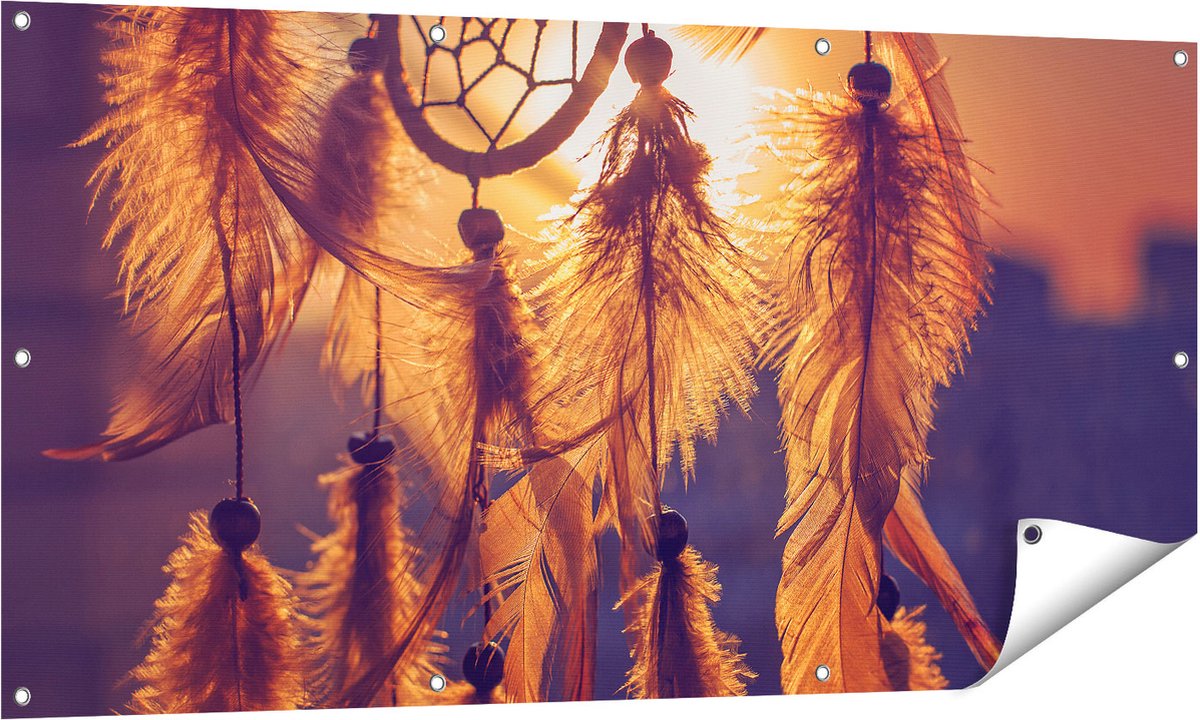 Gards Tuinposter Amulet van de Indianen - Symbool - Ketting - 140x70 cm - Tuindoek - Tuindecoratie - Wanddecoratie buiten - Tuinschilderij Multikleur