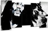GroepArt - Canvas Schilderij - Bob Marley - Zwart, Wit - 150x80cm 5Luik- Groot Collectie Schilderijen Op Canvas En Wanddecoraties
