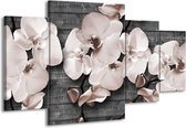 GroepArt - Schilderij -  Orchidee, Bloemen - Grijs - 160x90cm 4Luik - Schilderij Op Canvas - Foto Op Canvas