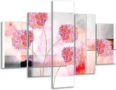 Glasschilderij -  Modern, Bloemen - Grijs, Roze - 100x70cm 5Luik - Geen Acrylglas Schilderij - GroepArt 6000+ Glasschilderijen Collectie - Wanddecoratie- Foto Op Glas