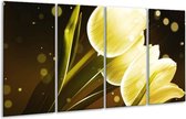 GroepArt - Glasschilderij - Tulp - Geel, Bruin - 160x80cm 4Luik - Foto Op Glas - Geen Acrylglas Schilderij - 6000+ Glasschilderijen Collectie - Wanddecoratie