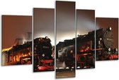Glasschilderij Treinen - Zwart, Rood, Grijs - 170x100cm 5Luik - Foto Op Glas - Geen Acrylglas Schilderij - 6000+ Glasschilderijen Collectie - Wanddecoratie