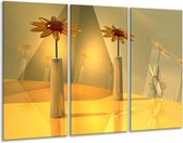 GroepArt - Schilderij -  Bloem - Geel, Oranje - 120x80cm 3Luik - 6000+ Schilderijen 0p Canvas Art Collectie