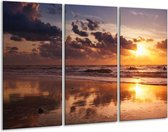 GroepArt - Schilderij -  Zee - Geel, Bruin, Paars - 120x80cm 3Luik - 6000+ Schilderijen 0p Canvas Art Collectie