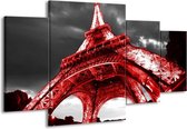GroepArt - Schilderij -  Eiffeltoren - Rood, Zwart, Grijs - 160x90cm 4Luik - Schilderij Op Canvas - Foto Op Canvas