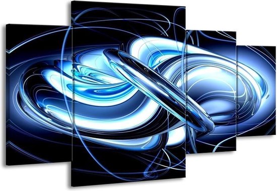 GroepArt - Schilderij -  Abstract - Blauw, Wit, Zwart - 160x90cm 4Luik - Schilderij Op Canvas - Foto Op Canvas