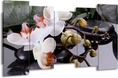 GroepArt - Canvas Schilderij - Orchidee - Geel, Zwart, Wit - 150x80cm 5Luik- Groot Collectie Schilderijen Op Canvas En Wanddecoraties