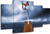 GroepArt - Schilderij -  Modern - Grijs, Rood, Blauw - 160x90cm 4Luik - Schilderij Op Canvas - Foto Op Canvas