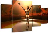 GroepArt - Schilderij -  Abstract - Rood, Bruin, Geel - 160x90cm 4Luik - Schilderij Op Canvas - Foto Op Canvas