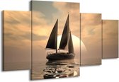 GroepArt - Schilderij -  Zeilboot - Wit, Grijs, Bruin - 160x90cm 4Luik - Schilderij Op Canvas - Foto Op Canvas