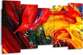 GroepArt - Canvas Schilderij - Verf - Rood, Geel, Groen - 150x80cm 5Luik- Groot Collectie Schilderijen Op Canvas En Wanddecoraties