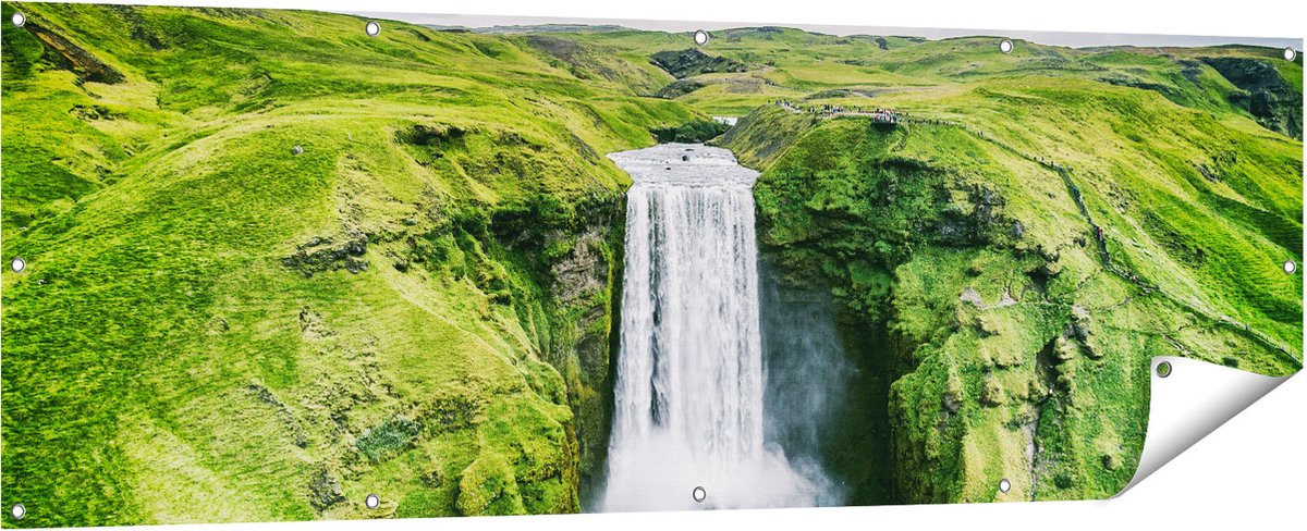 Gards Tuinposter Waterval in het Groene Landschap - 180x60 cm - Tuindoek - Tuindecoratie - Wanddecoratie buiten - Tuinschilderij Multikleur