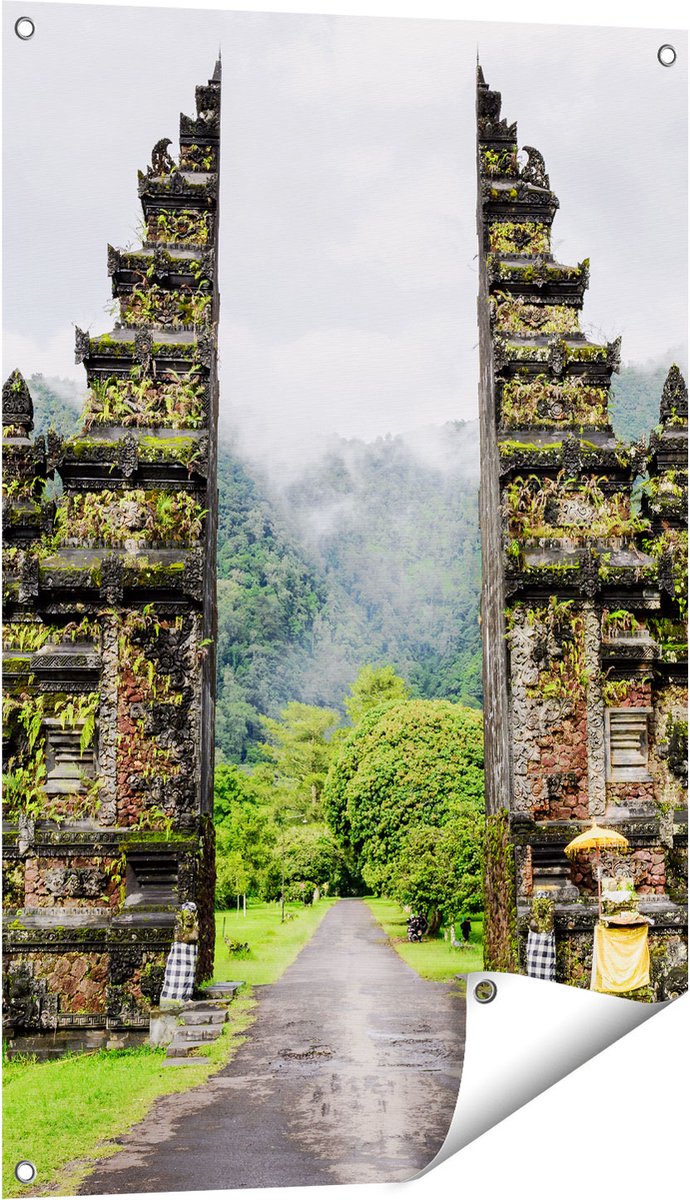 Gards Tuinposter Tempel Poort in Bali - 60x90 cm - Tuindoek - Tuindecoratie - Wanddecoratie buiten - Tuinschilderij Multikleur
