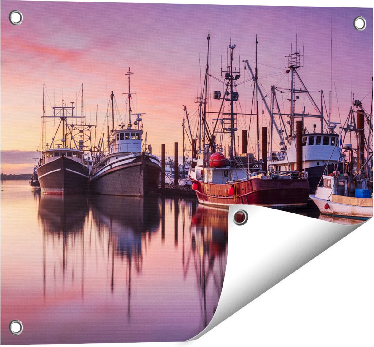 Gards Tuinposter Schepen in de Haven - Boten - 50x40 cm - Tuindoek - Tuindecoratie - Wanddecoratie buiten - Tuinschilderij Multikleur