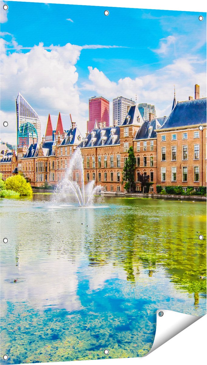 Gards Tuinposter Binnenhof met het Hofvijver in Den Haag - 80x120 cm - Tuindoek - Tuindecoratie - Wanddecoratie buiten - Tuinschilderij Multikleur