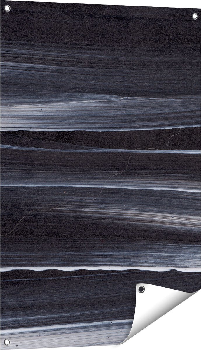 Gards Tuinposter Abstracte Kunst - Zwart met Witte Lijnen - 60x90 cm - Tuindoek - Tuindecoratie - Wanddecoratie buiten - Tuinschilderij Multikleur