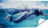 Gards Tuinposter Pingu�n Zwemt in het Water - 100x50 cm - Tuindoek - Tuindecoratie - Wanddecoratie buiten - Tuinschilderij