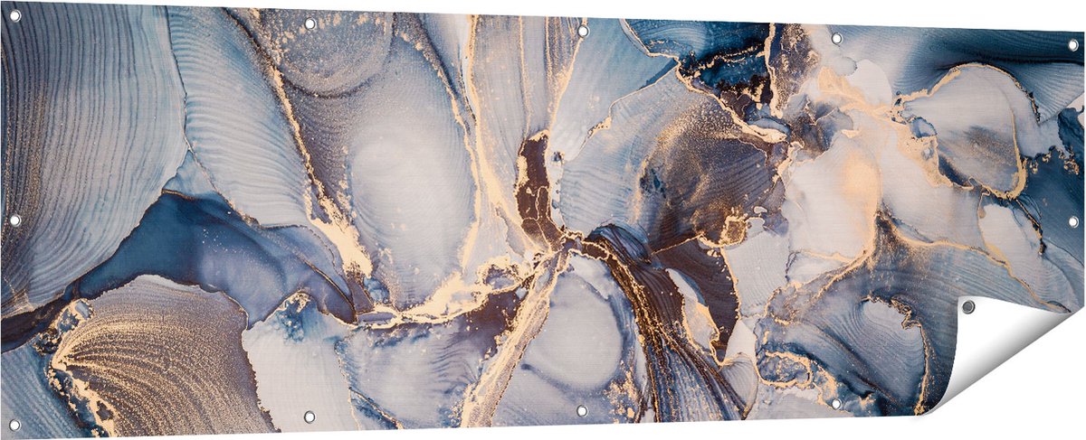 Gards Tuinposter Abstracte Luxe Kunst - Zwart met Goud - 180x60 cm - Tuindoek - Tuindecoratie - Wanddecoratie buiten - Tuinschilderij Multikleur
