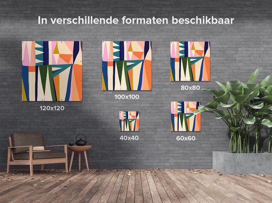 Gards Poster de jardin Art coloré abstrait - Triangles - 100x100 cm - Toile de jardin - Décoration de jardin - Décoration murale extérieure - Peinture de jardin