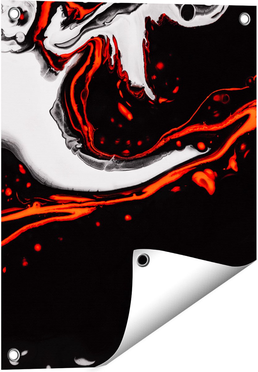 Gards Tuinposter Abstracte Kunst - Zwart en Wit met Rood - 40x50 cm - Tuindoek - Tuindecoratie - Wanddecoratie buiten - Tuinschilderij Multikleur