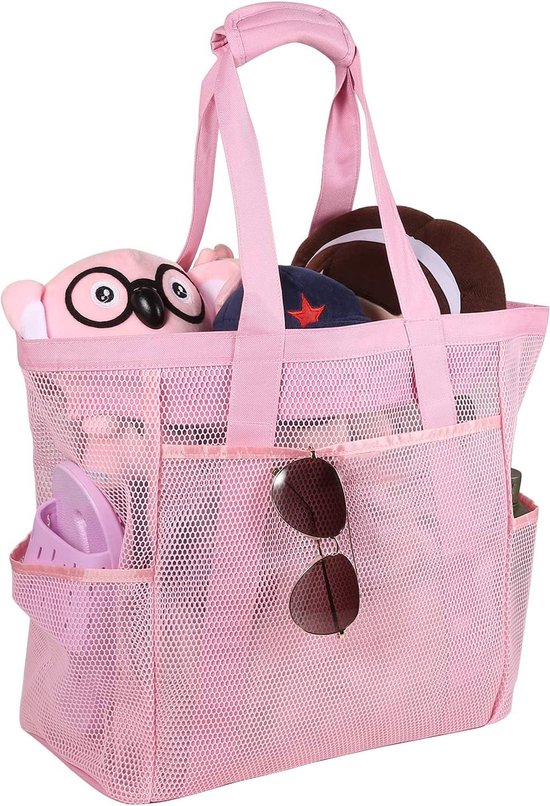 Strandtas Extra grote opvouwbare boodschappentassen voor gezinsvakantie Baden Shopper Reizen Picknick, roze