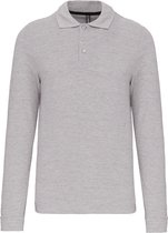 Grijs poloshirt met lange mouwen, knopen en opstaande kraag.