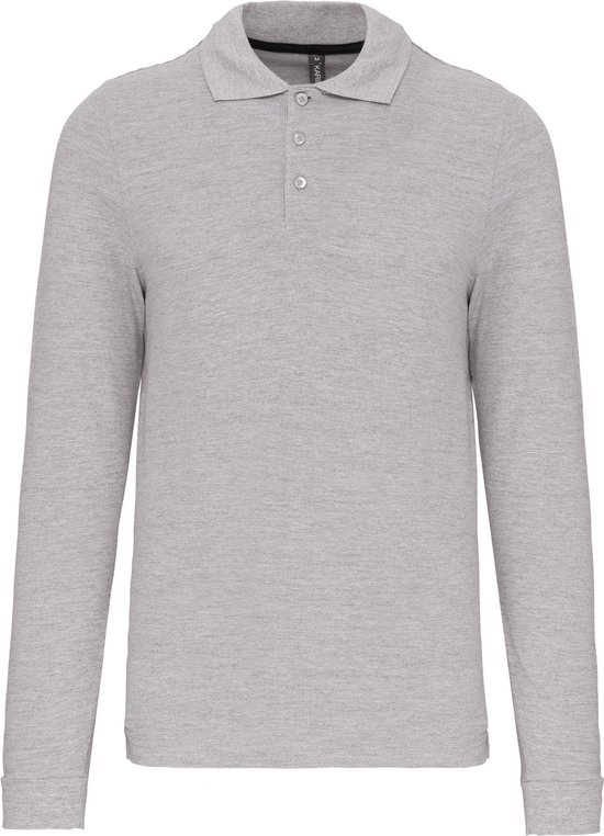 Grijs poloshirt met lange mouwen, knopen en opstaande kraag.
