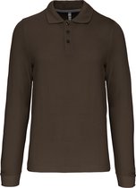 Herenpoloshirt met knopen en lange mouwen Dark Khaki - 4XL