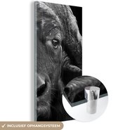 MuchoWow - Peinture sur verre - Photo sur verre - Verre acrylique - Animaux sauvages - Buffalo - Zwart - Wit - Décoration murale - 80x160 cm - Décoration murale - Salon - Décoration de chambre