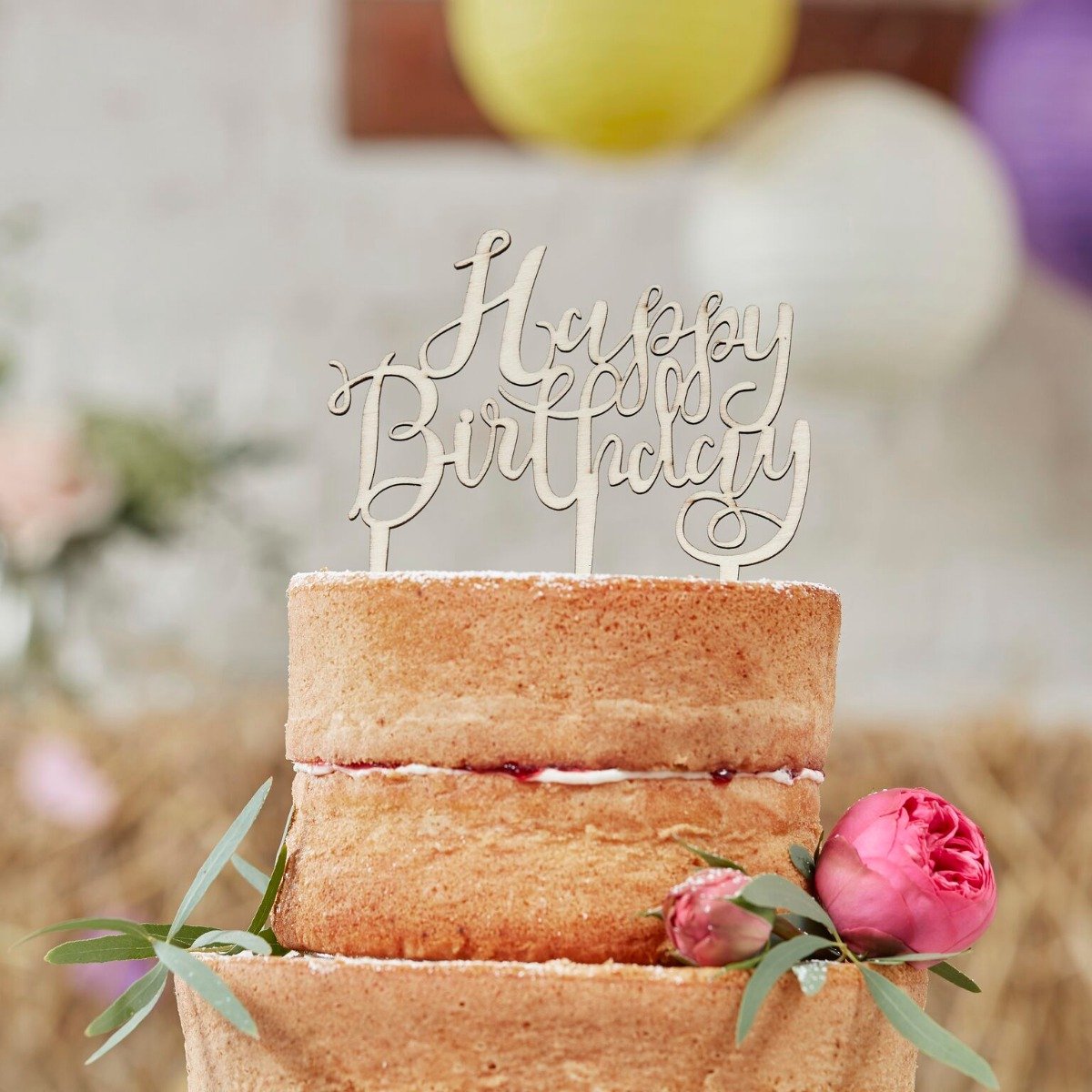 Houten Taarttopper Happy Birthday - Caketopper - Ginger Ray (1stuks)