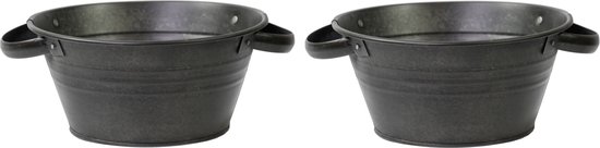 Foto: Mega collections teil bloempot plantenpot 2x zink zwart rond d23 x h11 cm