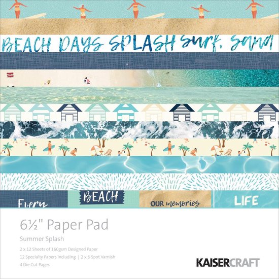 Pack Kaisercraft - Summer Splash + 1 feuille d'autocollants + 1 bloc papier 16,5 x 16,5 cm + 1 objets de collection (8pcs)