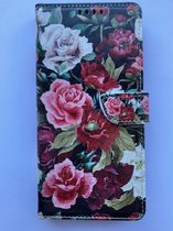 iPhone 13 hoesje met bloemenprint rood - portemonnee hoesje met kaarthouder en magneetsluiting