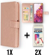 Casemania Hoesje Geschikt voor Oppo A78 5G Rosegoud & 2X Glazen Screenprotector - Portemonnee Book Case - Kaarthouder & Magneetlipje