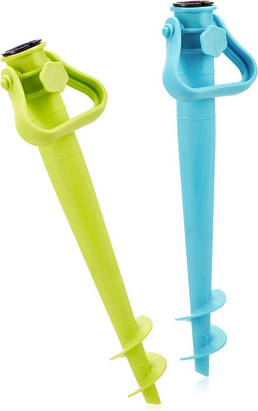 2 x Paraplu Houders voor het vastschroeven in, grond mouwen voor de tuin, staan voor paraplu ' s, aarding pinnen, lichtgewicht plastic paraplu basis (02 stuks, groen + blauw)