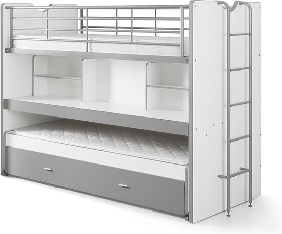 Lit mezzanine Bonny 80 avec bureau et tiroir de lit - gris - Vipack - Lits mezzanines avec bureau - Gris - Métal|Panneaux de particules - Lits mezzanines avec bureau