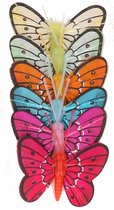 6x décorations papillons colorés 5 cm sur brochettes / inserts - décorations de fête été / printemps