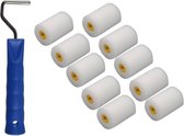 10x verfrollers / schuimrollers fijn inclusief rollerbeugel - 5 cm - geschikt voor diverse soorten verf - schilderbenodigdheden