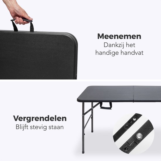 LifeGoods Inklapbare Tafel - 120x60 cm - Stevige Klaptafel - Weerbestendig - Inklapbare eettafel - Campingtafel - Vouwtafel voor Binnen en Buiten - Zwart