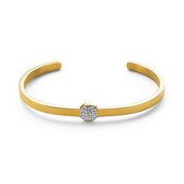 Twice As Nice Armband in goudkleurig edelstaal, open bangle, rondje met kristallen  6 cm