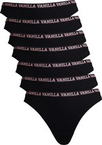 Vanilla - Dames string, Ondergoed dames, Lingerie - 7 stuks - Egyptisch katoen - Zwart - S