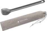 Navaris Spork met extra lange handgreep - Campingbestek van titanium - Bestek voor onderweg - Lichtgewicht vork en lepel in 1 - Inclusief bewaarzakje