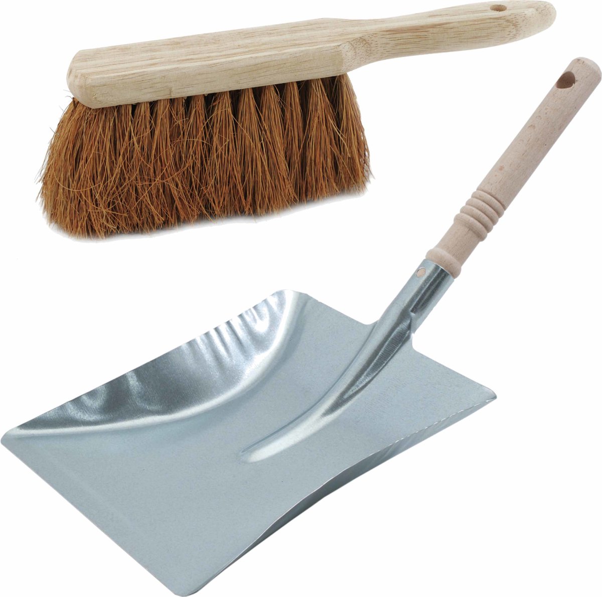 Goedkoopste Stoffer en blik zilver van verzinkt metaal en kokosvezel voor binnen en buiten