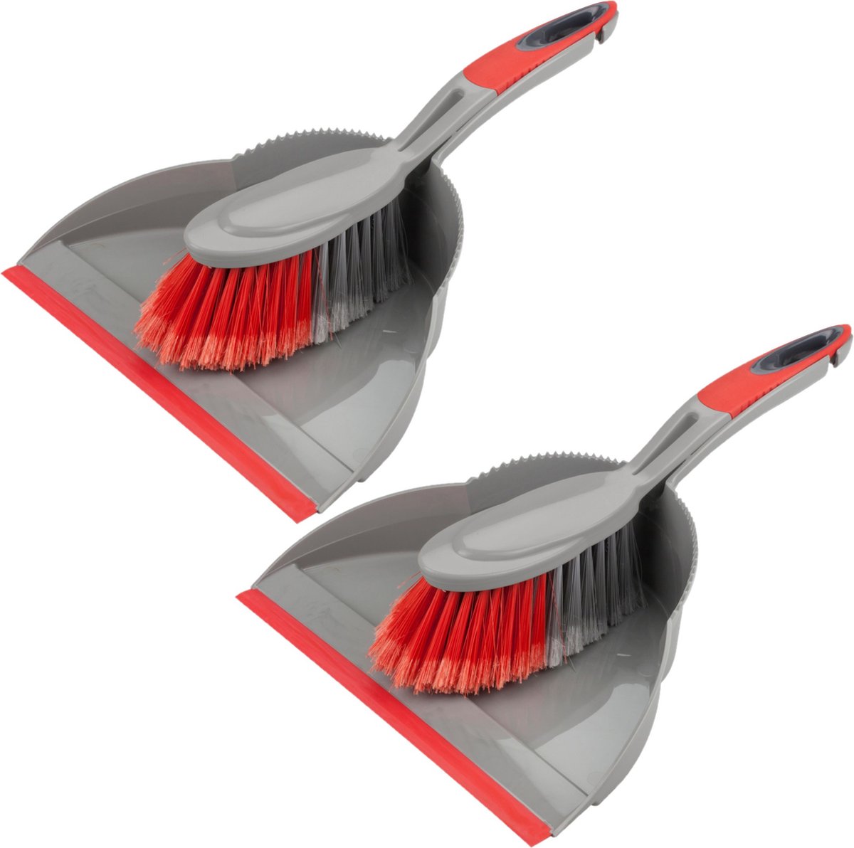 Goedkoopste Buemag Stoffer en blik - Set van 2x stuks - kunststof - 35 x 25 cm - grijs/rood - met rubber rand