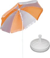 Parasol - Oranje/ blanc - D120 cm - sac de transport inclus - pied de parasol - 42 cm