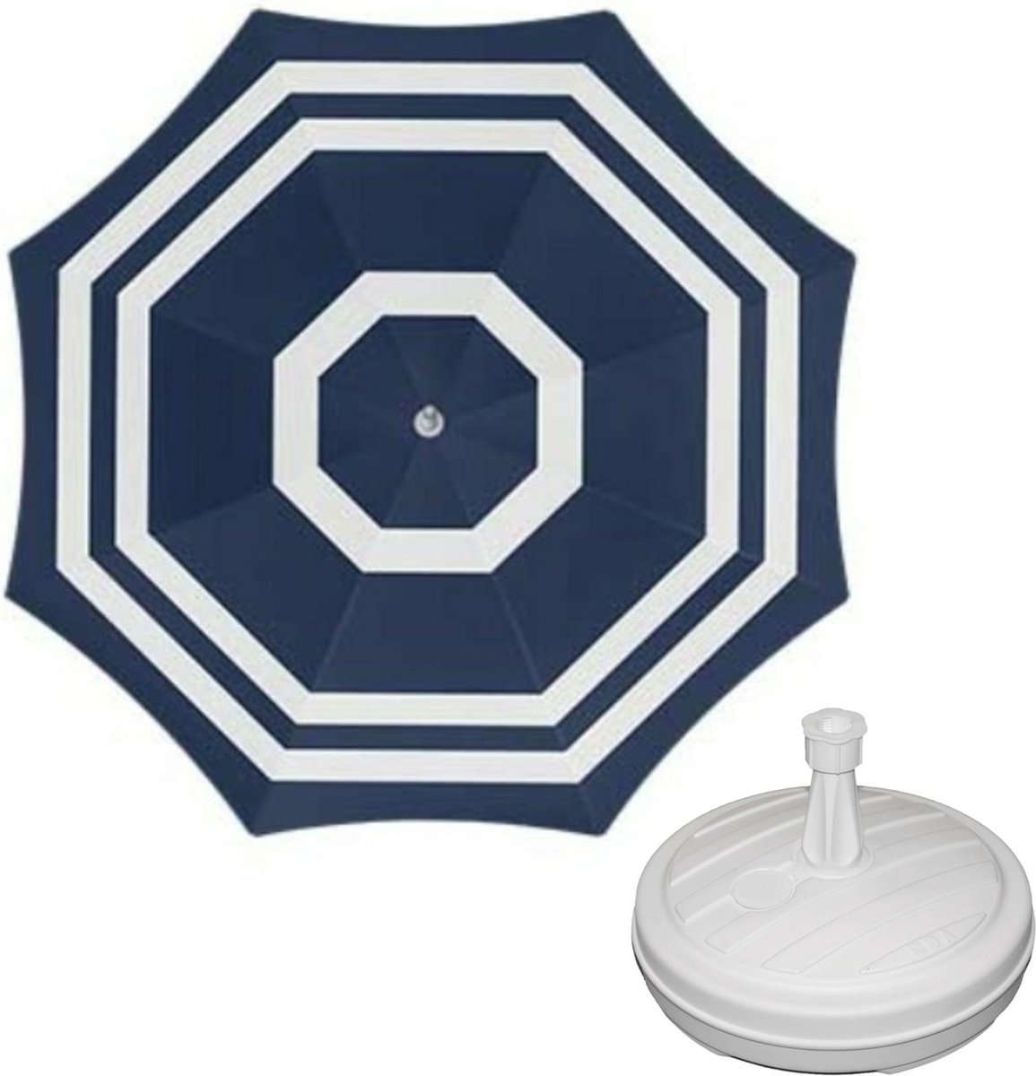 Parasol - Blauw/wit - D120 cm - incl. draagtas - parasolvoet - 42 cm - Parasols