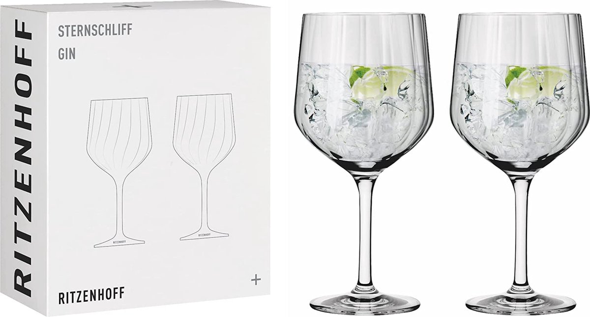 Gin-glas 700 ml – serie sterslijping nr. 2 – 2 stuks met reliëflijn – Made in Germany
