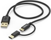 Hama 2in1-micro-USB-kabel met USB-Type-C-adapter, 1 m, zwart