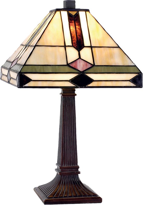 HAES DECO - Tiffany Tafellamp 30x30x37 cm Bruin Groen Glas Tiffany Bureaulamp Tiffany Lampen
