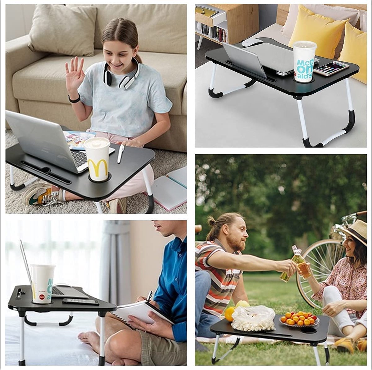 LRUIPLU Table De Lit Pour Ordinateur Portable Angles Réglables Avec Ventilateur - Bureau Pliable Avec Tiroir